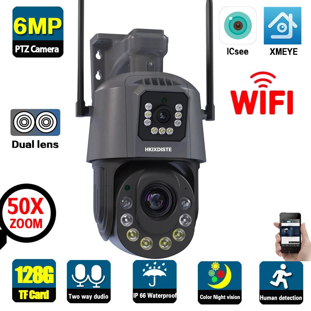 6MP Hd Icsee Wifi 36X Outdoor Waterproof Ip Home Security Ptz Dual Lens Dome Cctv Camera